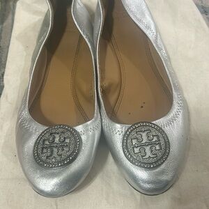 Tory Burch Liana crystal embellished medallion leather flats